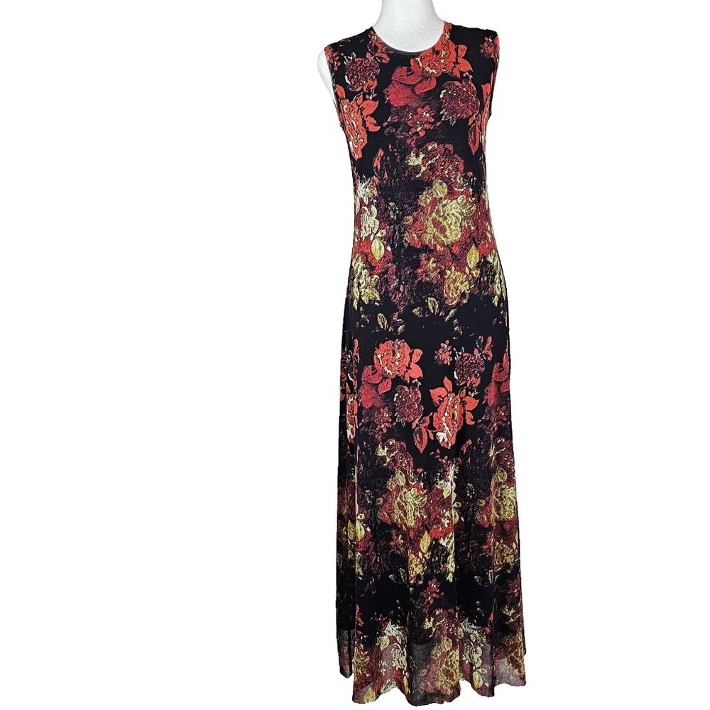 Jean Paul Gaultier Black Maxi Dress with Red and Gold Floral Print - Picture 3 of 7